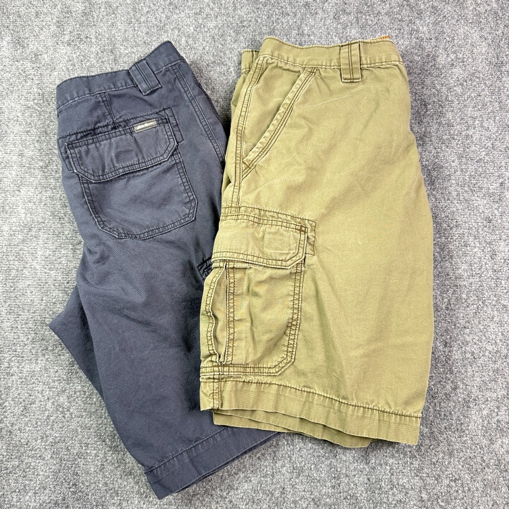 Lot 2 Eddie Bauer Mens Cargo Shorts Size 34 Gray Khaki Utility Outdoor Shorts